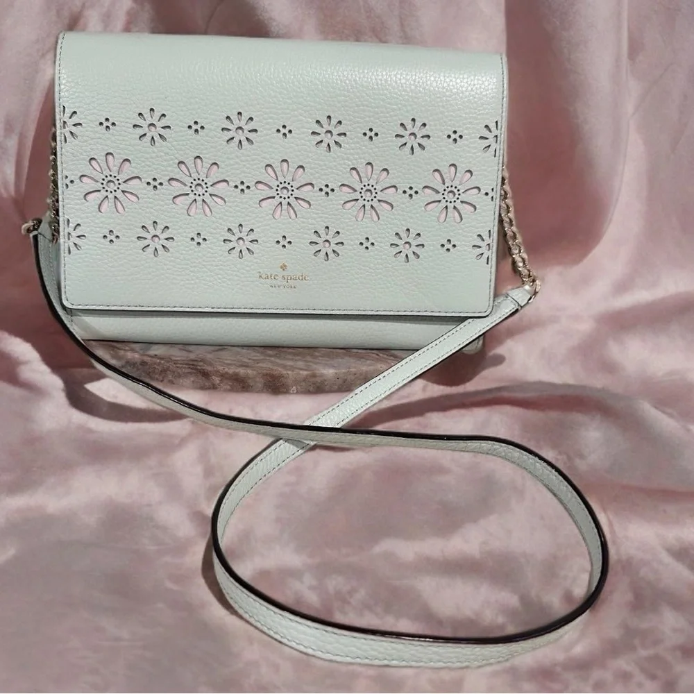 Kate Spade Valencia Faye Drive Crossbody Gold Chain Bag Pebbled Leather Mint NEW